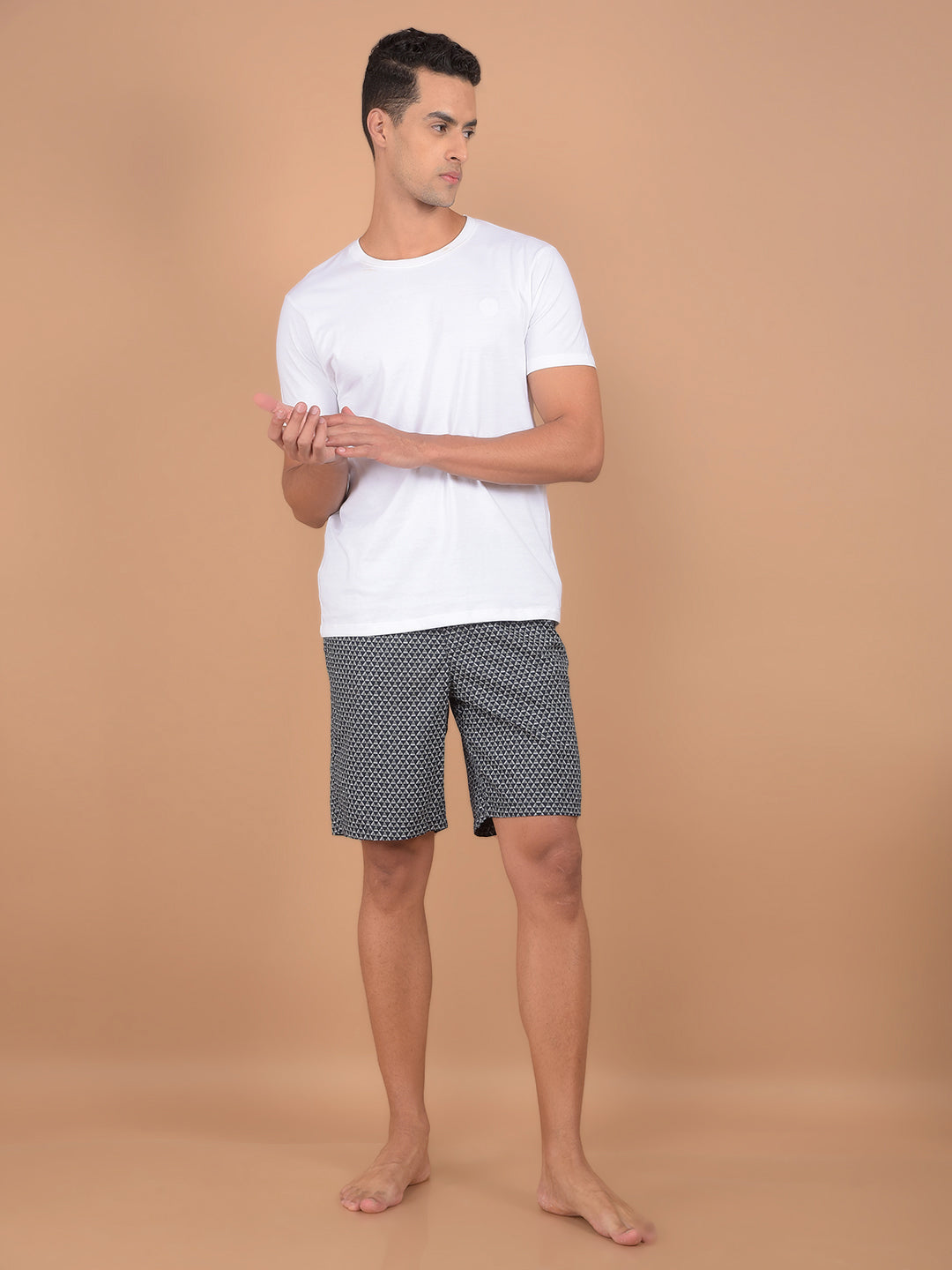 Navy Blue Printed 100% Cotton Shorts-Men Lounge Shorts-Crimsoune Club