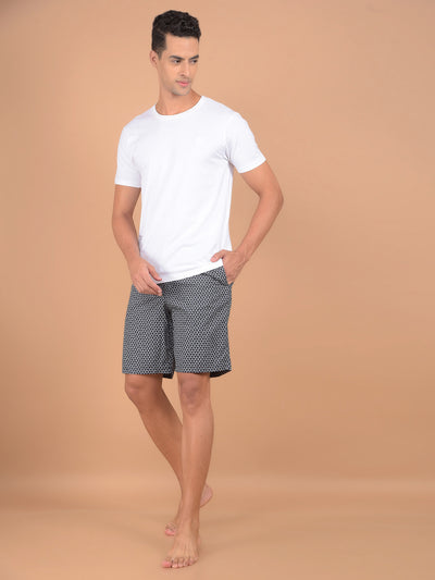 Navy Blue Printed 100% Cotton Shorts-Men Lounge Shorts-Crimsoune Club