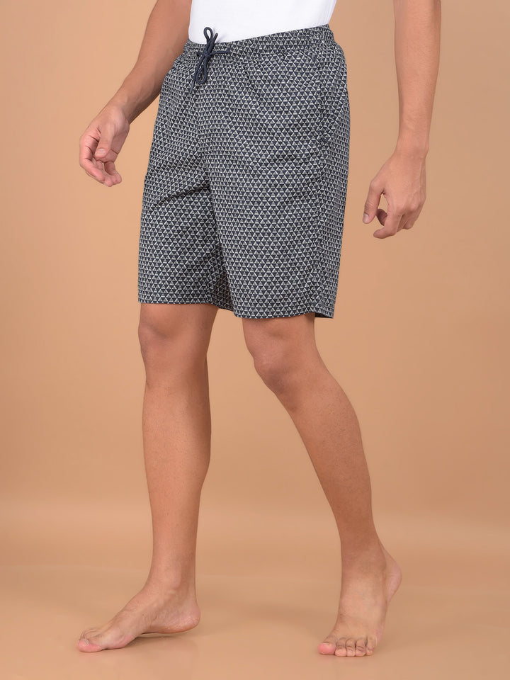 Navy Blue Printed 100% Cotton Shorts-Men Lounge Shorts-Crimsoune Club