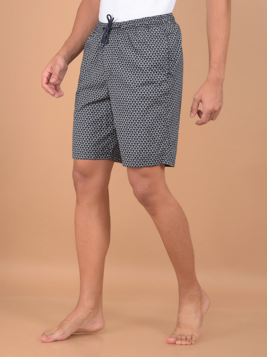 Navy Blue Printed 100% Cotton Shorts-Men Lounge Shorts-Crimsoune Club