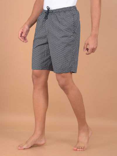 Navy Blue Printed 100% Cotton Shorts-Men Lounge Shorts-Crimsoune Club