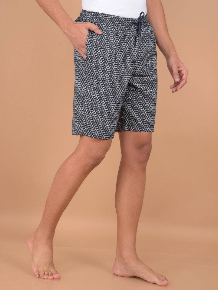 Navy Blue Printed 100% Cotton Shorts-Men Lounge Shorts-Crimsoune Club