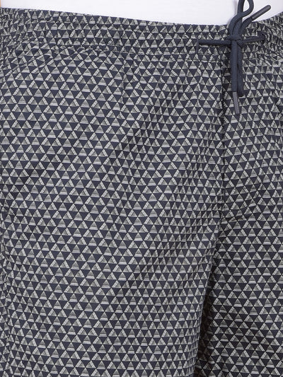 Navy Blue Printed 100% Cotton Shorts-Men Lounge Shorts-Crimsoune Club