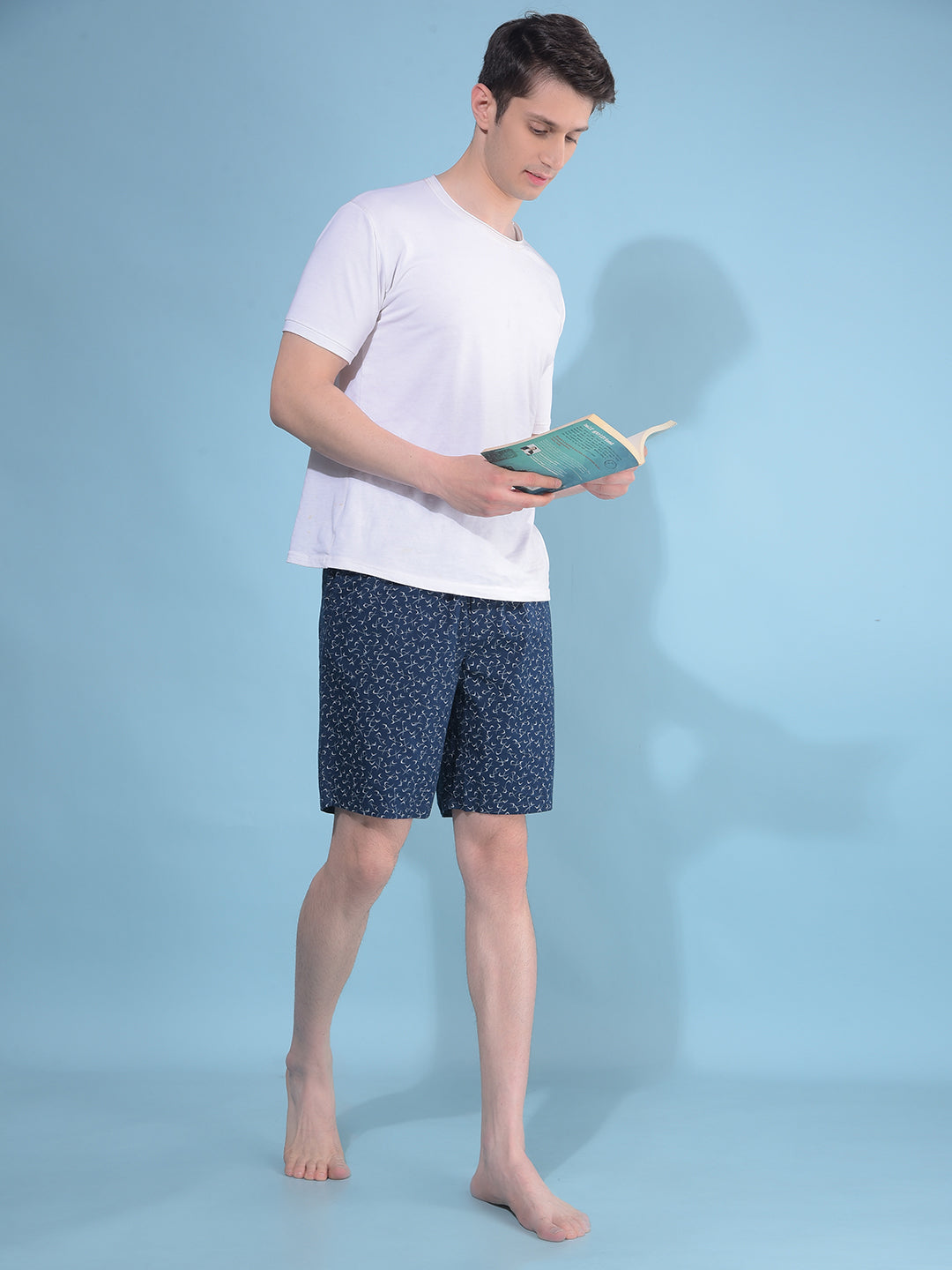 Navy Blue Printed 100% Cotton Shorts-Men Lounge Shorts-Crimsoune Club