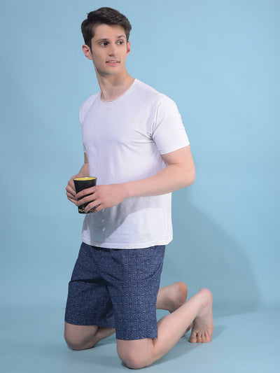 Navy Blue Abstract 100% Cotton Shorts-Men Lounge Shorts-Crimsoune Club