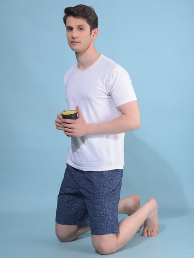 Navy Blue Abstract 100% Cotton Shorts-Men Lounge Shorts-Crimsoune Club