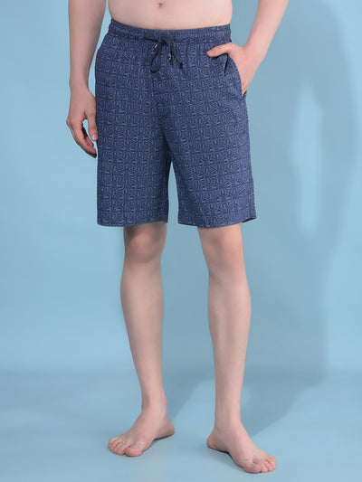 Navy Blue Abstract 100% Cotton Shorts-Men Lounge Shorts-Crimsoune Club