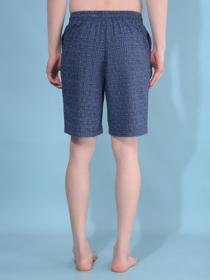Navy Blue Abstract 100% Cotton Shorts-Men Lounge Shorts-Crimsoune Club