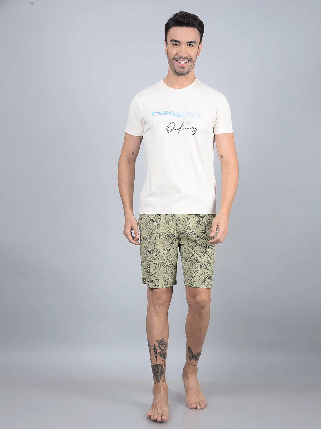 Green Floral Print 100% Cotton Lounge Shorts-Men Lounge Shorts-Crimsoune Club