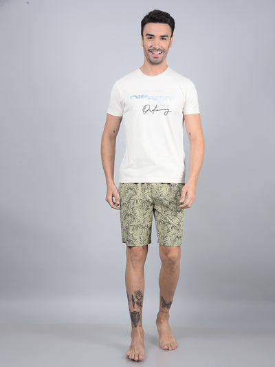Green Floral Print 100% Cotton Lounge Shorts-Men Lounge Shorts-Crimsoune Club