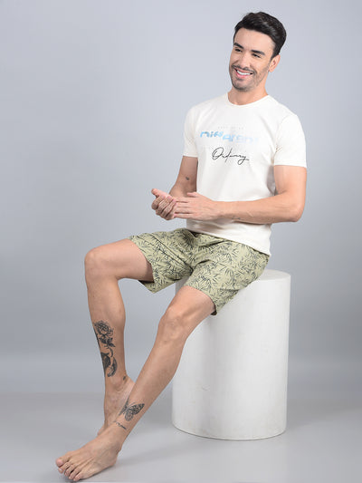 Green Floral Print 100% Cotton Lounge Shorts-Men Lounge Shorts-Crimsoune Club