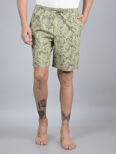 Green Floral Print 100% Cotton Lounge Shorts-Men Lounge Shorts-Crimsoune Club