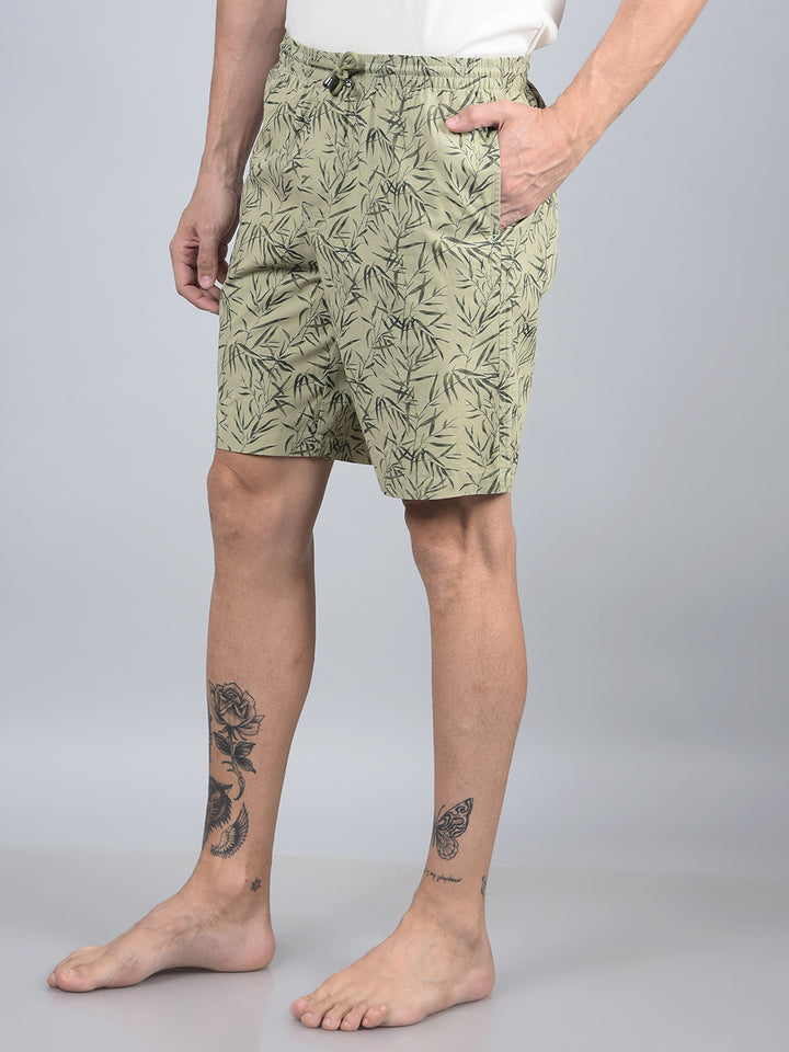 Green Floral Print 100% Cotton Lounge Shorts-Men Lounge Shorts-Crimsoune Club