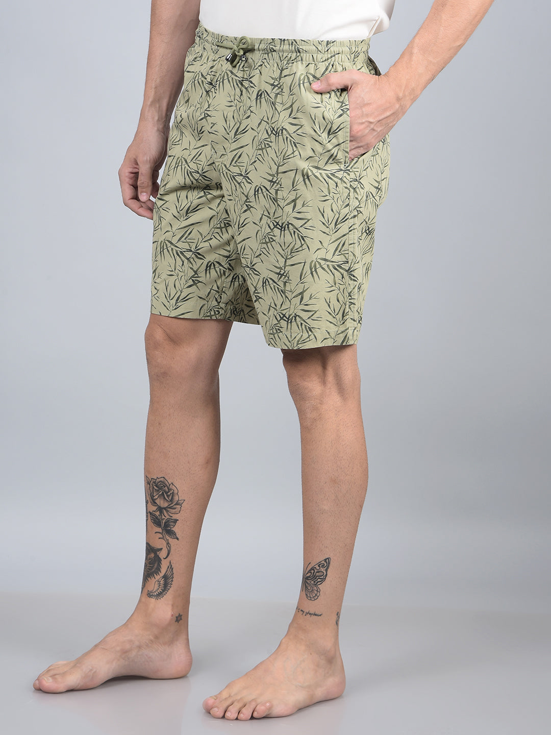 Green Floral Print 100% Cotton Lounge Shorts-Men Lounge Shorts-Crimsoune Club
