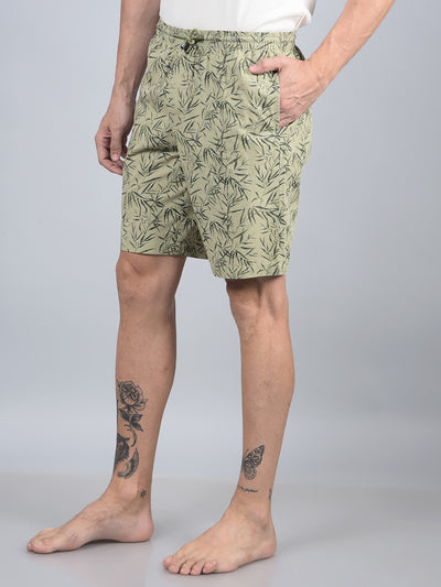 Green Floral Print 100% Cotton Lounge Shorts-Men Lounge Shorts-Crimsoune Club