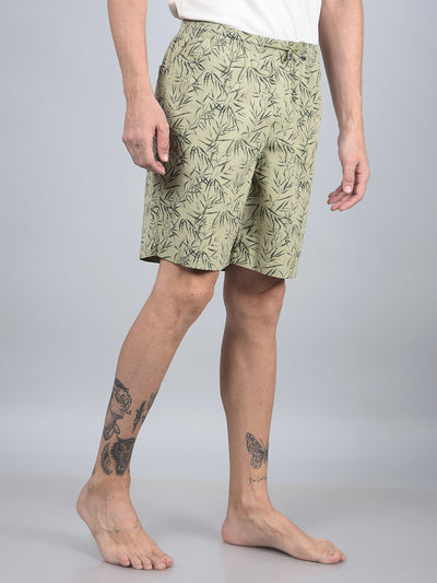 Green Floral Print 100% Cotton Lounge Shorts-Men Lounge Shorts-Crimsoune Club