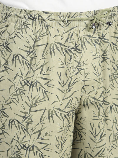 Green Floral Print 100% Cotton Lounge Shorts-Men Lounge Shorts-Crimsoune Club