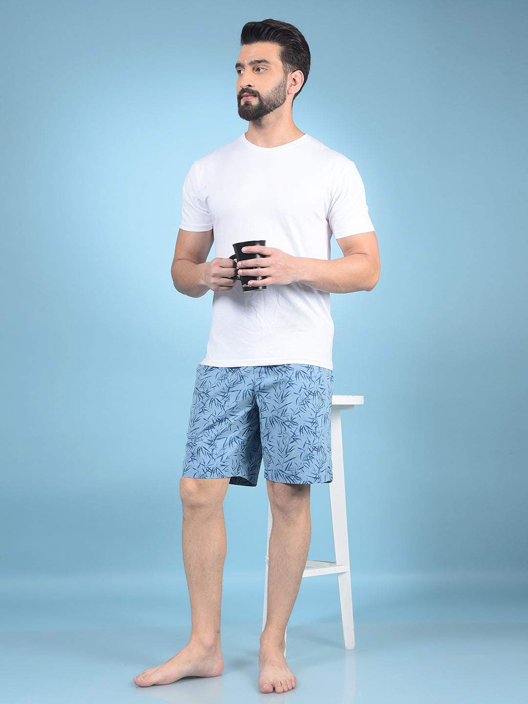 Blue Floral Print 100% Cotton Lounge Shorts-Men Lounge Shorts-Crimsoune Club