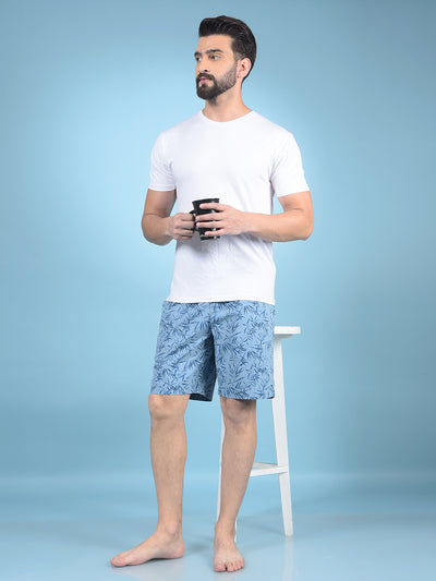 Blue Floral Print 100% Cotton Lounge Shorts-Men Lounge Shorts-Crimsoune Club