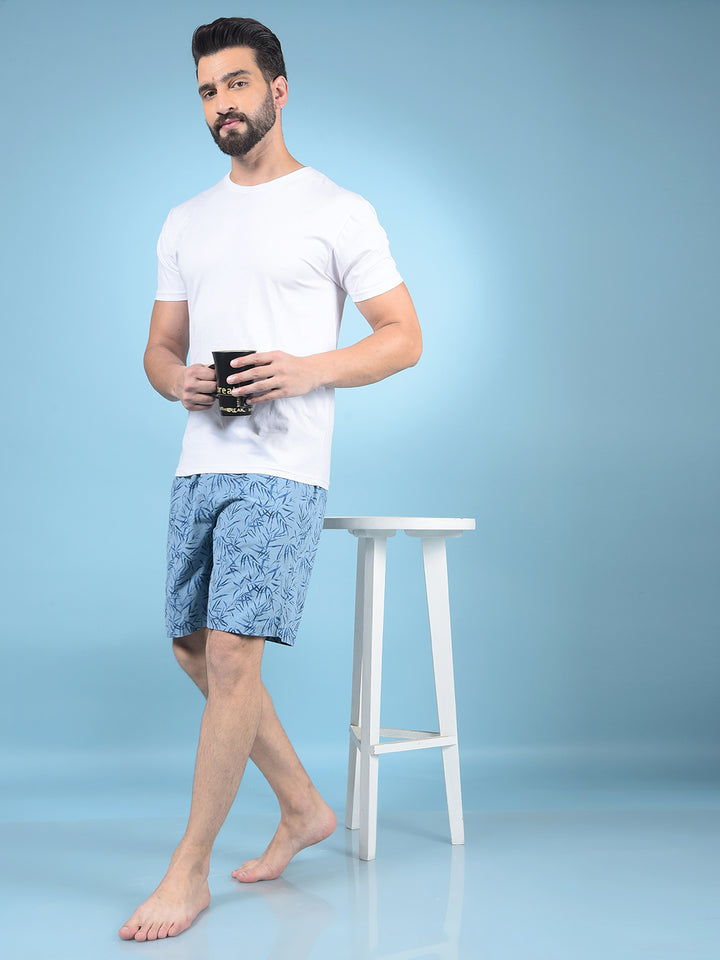 Blue Floral Print 100% Cotton Lounge Shorts-Men Lounge Shorts-Crimsoune Club
