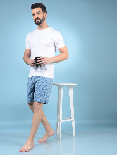 Blue Floral Print 100% Cotton Lounge Shorts-Men Lounge Shorts-Crimsoune Club