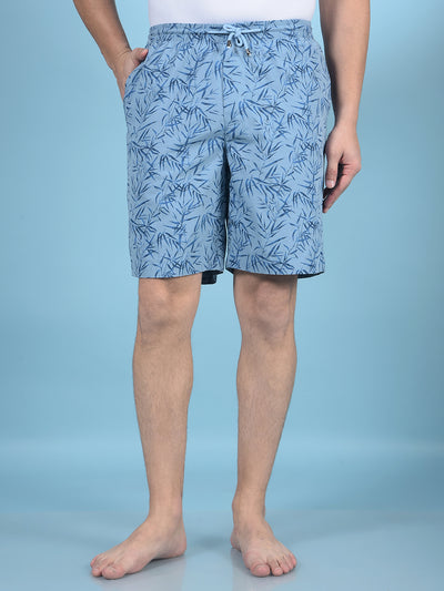 Blue Floral Print 100% Cotton Lounge Shorts-Men Lounge Shorts-Crimsoune Club