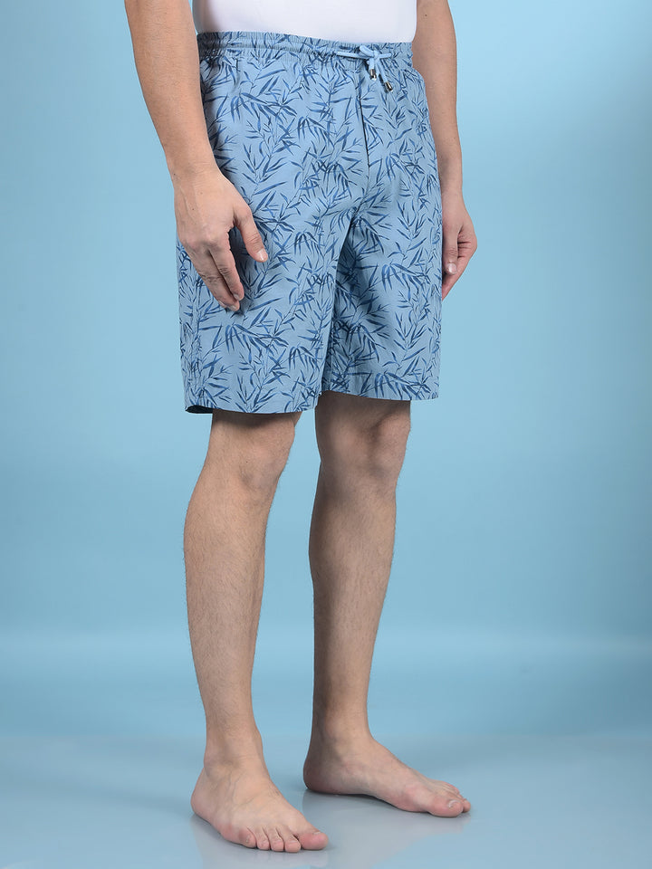 Blue Floral Print 100% Cotton Lounge Shorts-Men Lounge Shorts-Crimsoune Club