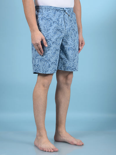 Blue Floral Print 100% Cotton Lounge Shorts-Men Lounge Shorts-Crimsoune Club