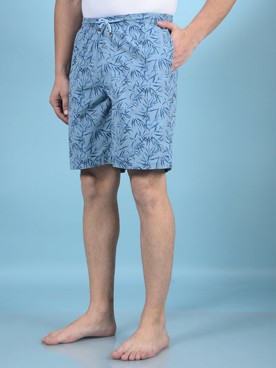 Blue Floral Print 100% Cotton Lounge Shorts-Men Lounge Shorts-Crimsoune Club