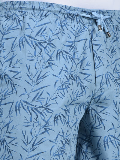 Blue Floral Print 100% Cotton Lounge Shorts-Men Lounge Shorts-Crimsoune Club