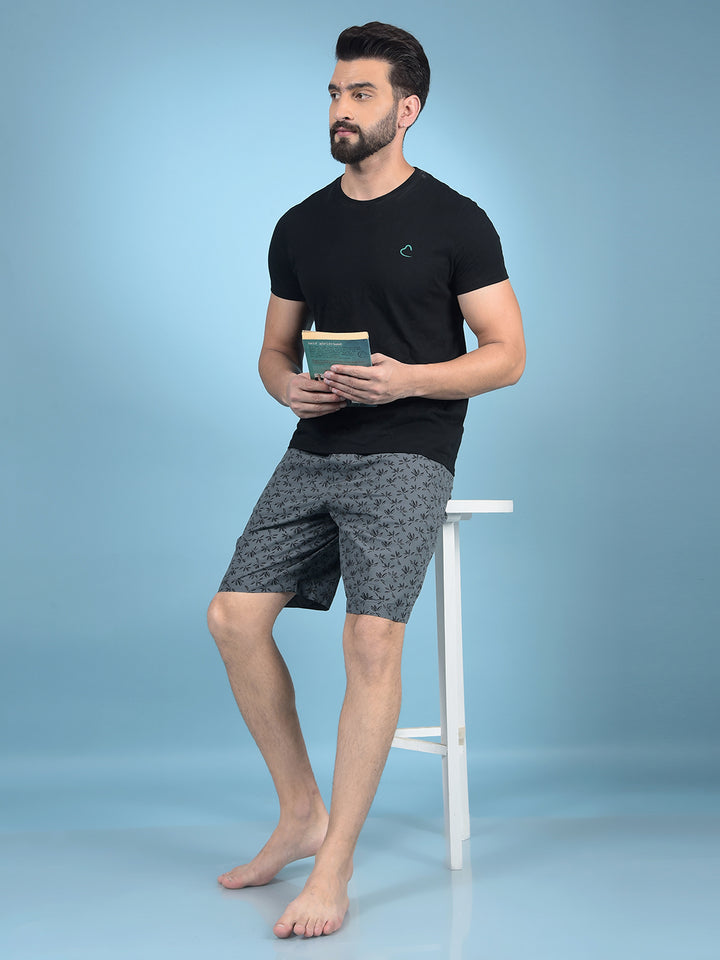Grey Floral Print 100% Cotton Lounge Shorts-Men Lounge Shorts-Crimsoune Club