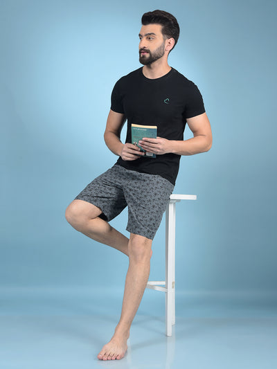 Grey Floral Print 100% Cotton Lounge Shorts-Men Lounge Shorts-Crimsoune Club