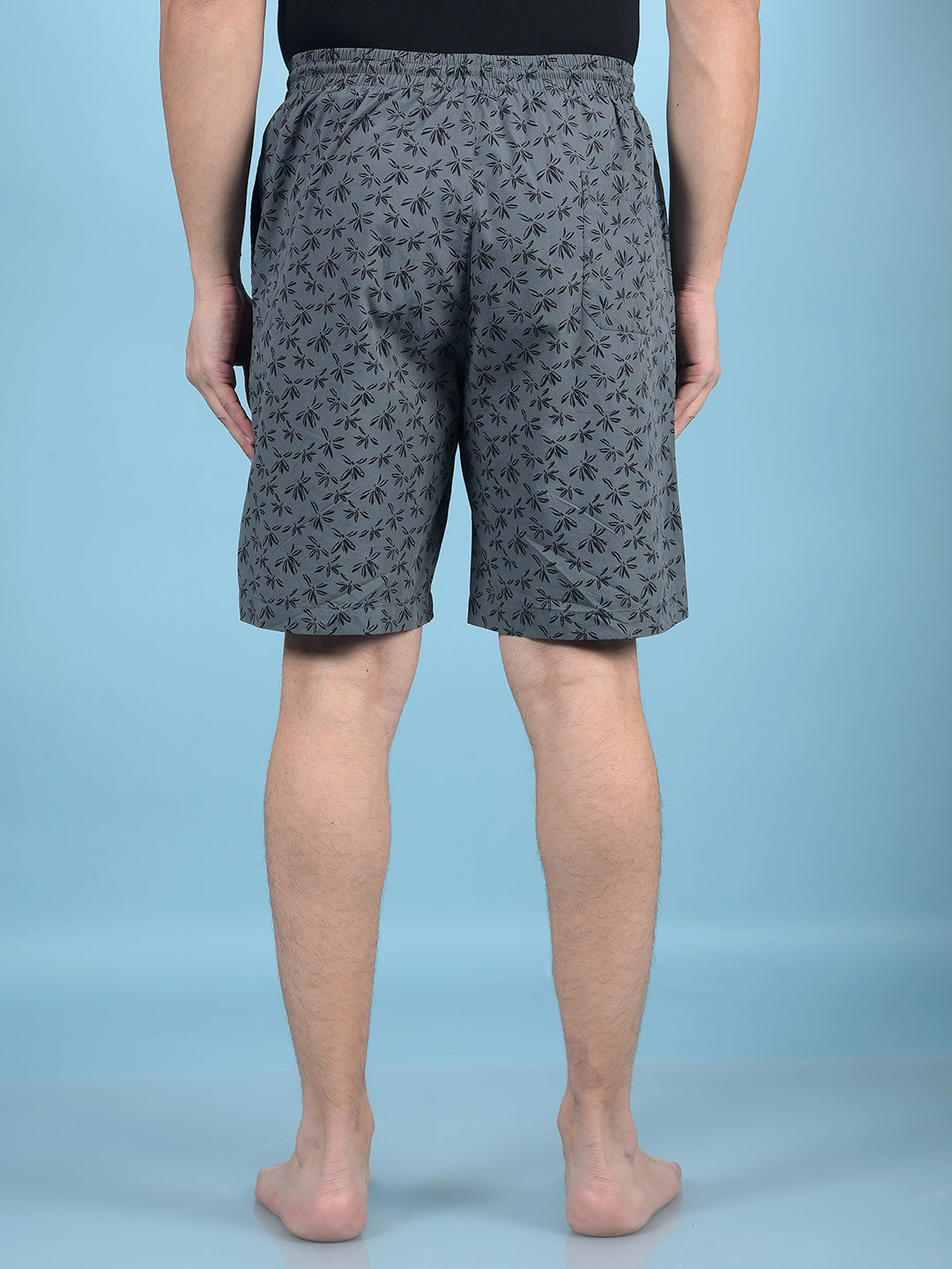 Grey Floral Print 100% Cotton Lounge Shorts-Men Lounge Shorts-Crimsoune Club