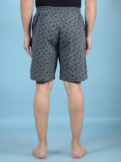Grey Floral Print 100% Cotton Lounge Shorts-Men Lounge Shorts-Crimsoune Club