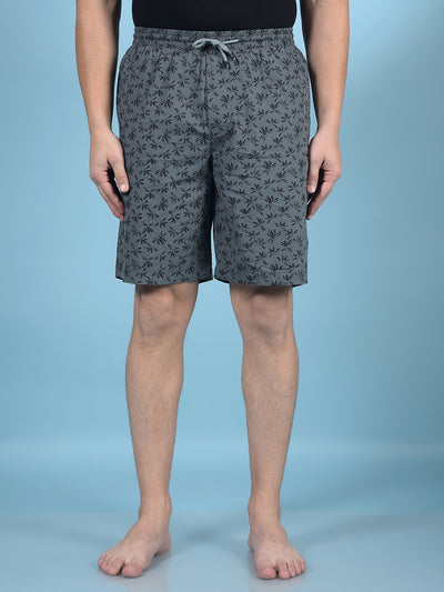 Grey Floral Print 100% Cotton Lounge Shorts-Men Lounge Shorts-Crimsoune Club
