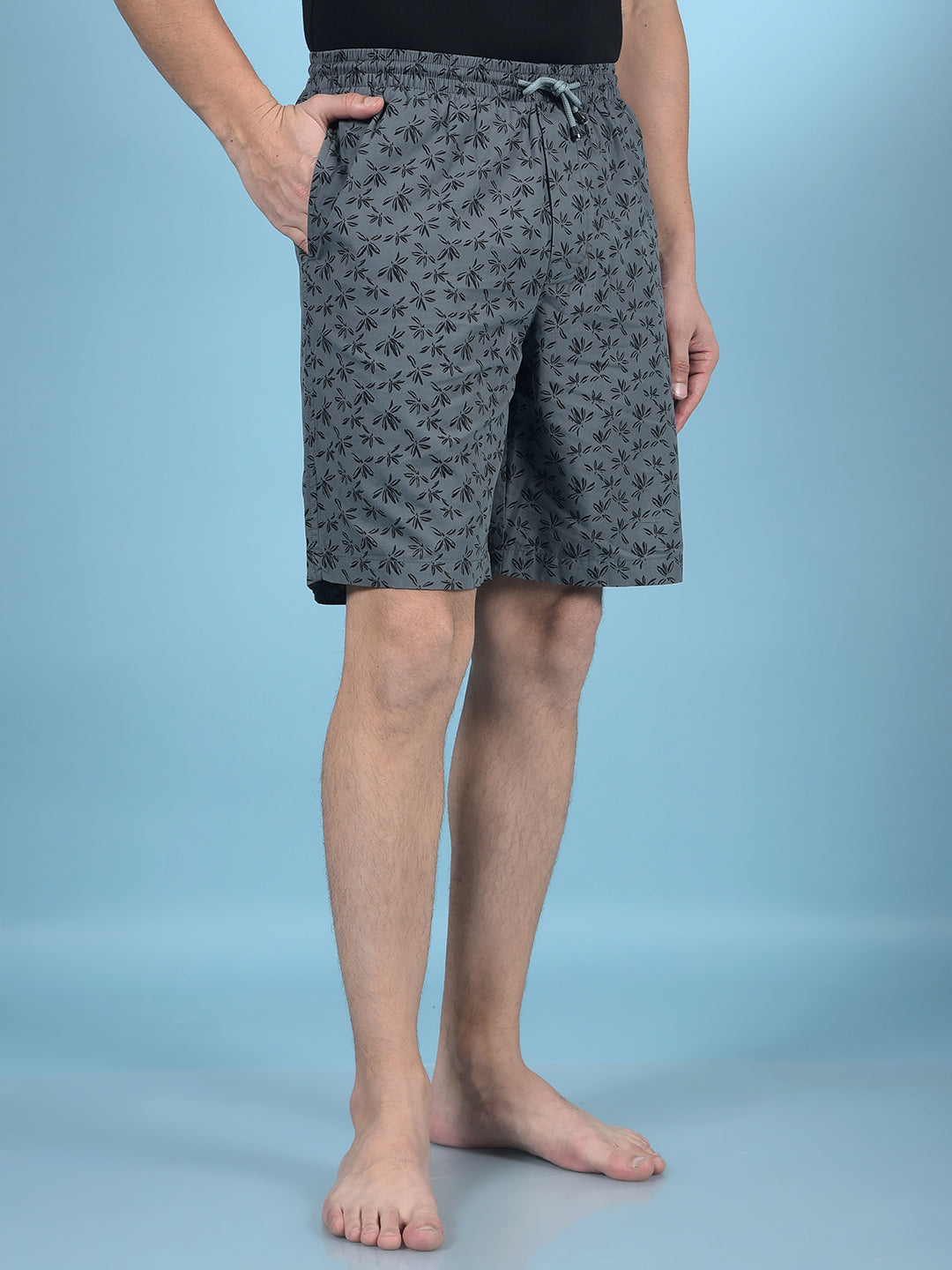Grey Floral Print 100% Cotton Lounge Shorts-Men Lounge Shorts-Crimsoune Club