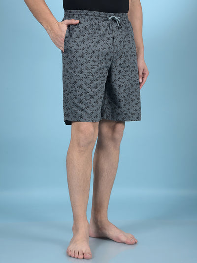 Grey Floral Print 100% Cotton Lounge Shorts-Men Lounge Shorts-Crimsoune Club