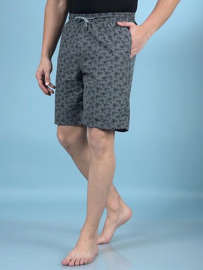 Grey Floral Print 100% Cotton Lounge Shorts-Men Lounge Shorts-Crimsoune Club