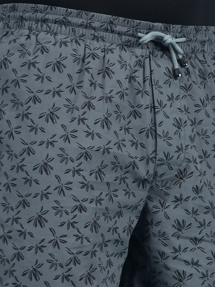 Grey Floral Print 100% Cotton Lounge Shorts-Men Lounge Shorts-Crimsoune Club