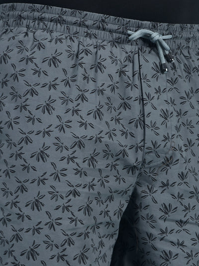 Grey Floral Print 100% Cotton Lounge Shorts-Men Lounge Shorts-Crimsoune Club
