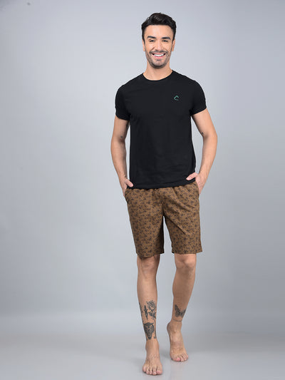 Brown Floral Print 100% Cotton Lounge Shorts-Men Lounge Shorts-Crimsoune Club
