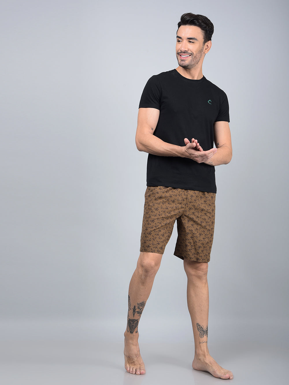 Brown Floral Print 100% Cotton Lounge Shorts-Men Lounge Shorts-Crimsoune Club