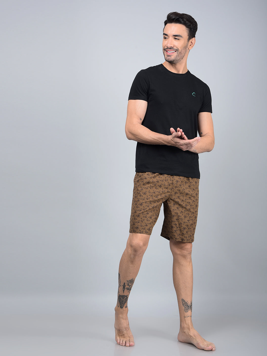 Brown Floral Print 100% Cotton Lounge Shorts-Men Lounge Shorts-Crimsoune Club