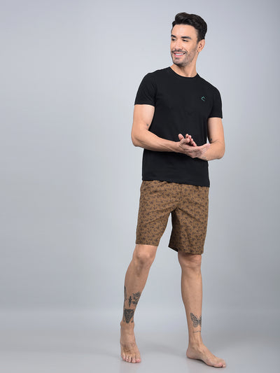 Brown Floral Print 100% Cotton Lounge Shorts-Men Lounge Shorts-Crimsoune Club