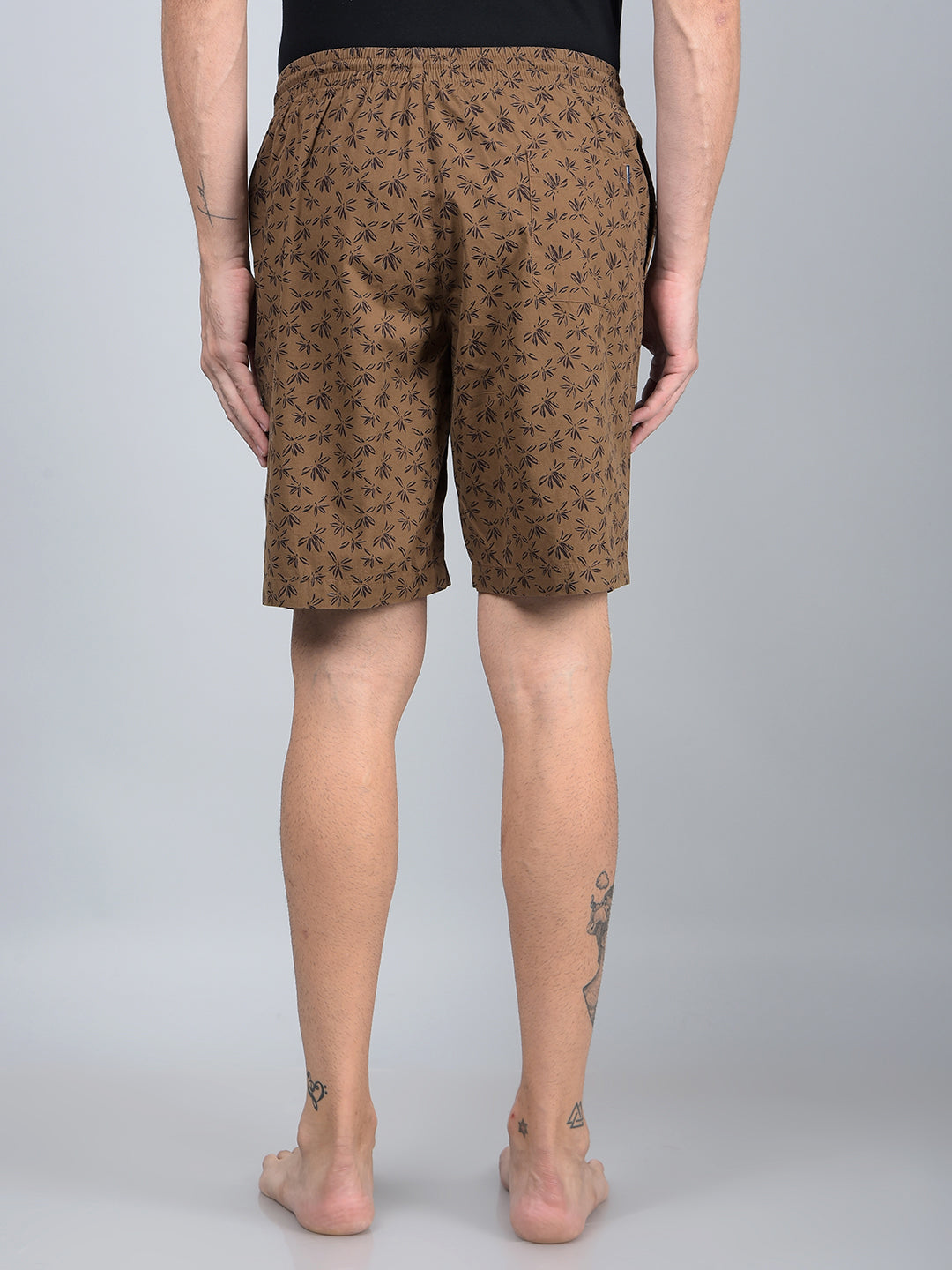 Brown Floral Print 100% Cotton Lounge Shorts-Men Lounge Shorts-Crimsoune Club