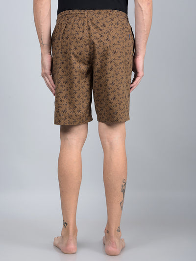 Brown Floral Print 100% Cotton Lounge Shorts-Men Lounge Shorts-Crimsoune Club