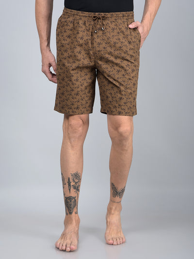 Brown Floral Print 100% Cotton Lounge Shorts-Men Lounge Shorts-Crimsoune Club