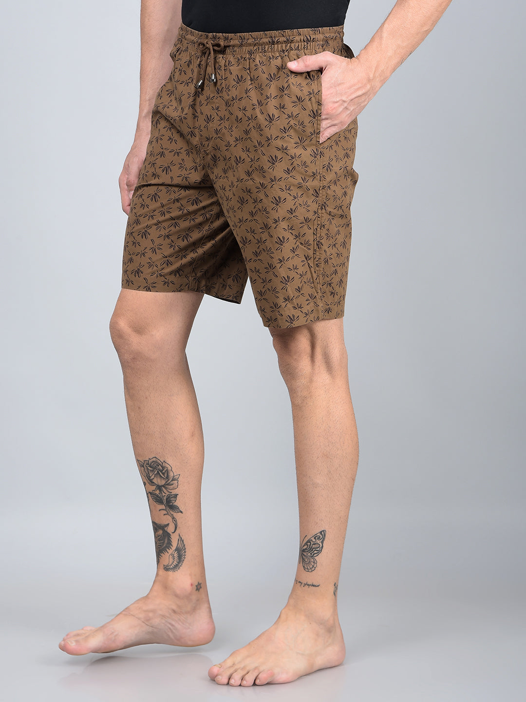 Brown Floral Print 100% Cotton Lounge Shorts-Men Lounge Shorts-Crimsoune Club