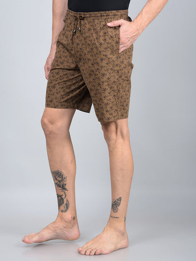 Brown Floral Print 100% Cotton Lounge Shorts-Men Lounge Shorts-Crimsoune Club