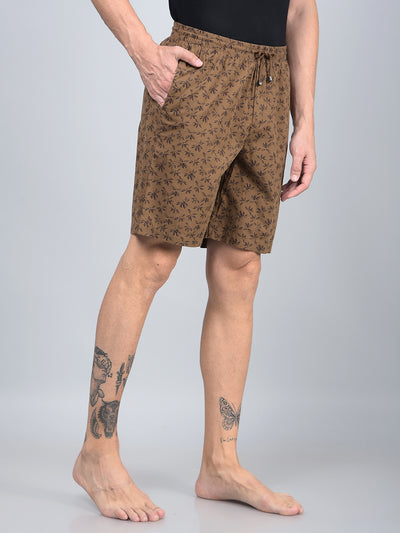 Brown Floral Print 100% Cotton Lounge Shorts-Men Lounge Shorts-Crimsoune Club